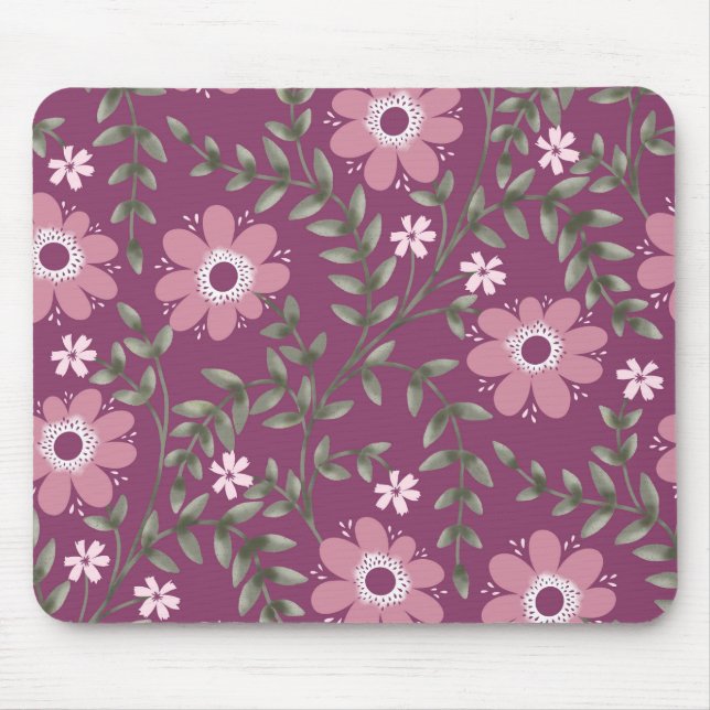 Mousepad Tampo de Rato Floral Rosa e Branco (Frente)