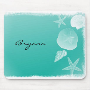 Mousepad Tampo de Rato Praia Oceano Mar Conchas Azul Claro