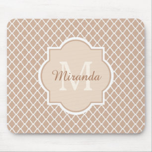 Mousepad Tan formal Quatrefoil Mongogram com nome