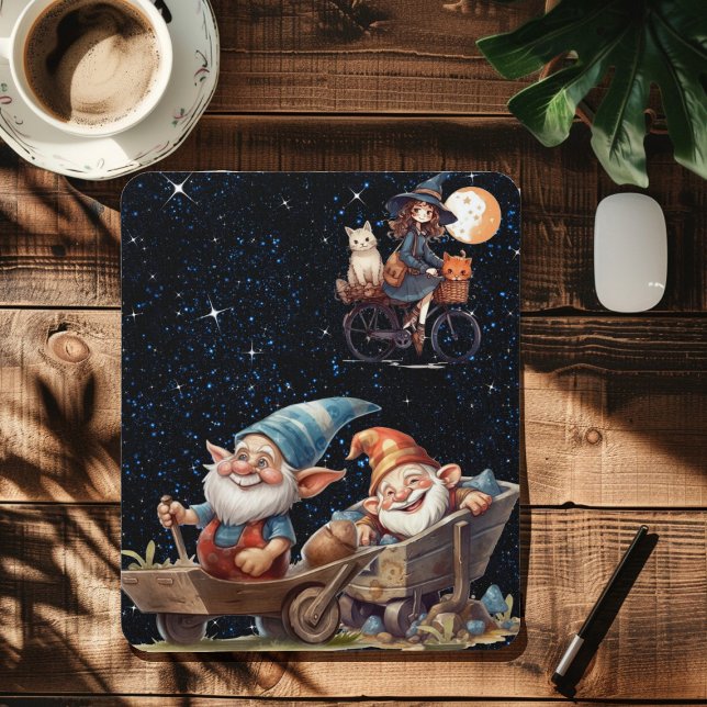 Mousepad Tape de Rato de Bruxa Fofa e Gnomo Feliz (Criador carregado)