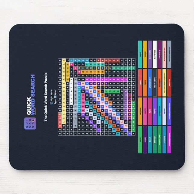 Mousepad Tapeçaria de Mouse com Puzzle de Palavras Rápidas  (Frente)