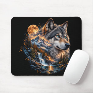 Mousepad Tapeçaria de Rato de Área Selvagem Lua Cheia Lobo