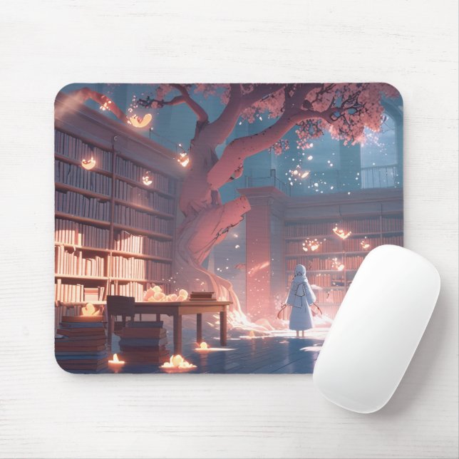 Mousepad Tapete de Mesa da Biblioteca da Coruja ao Luar (Com mouse)
