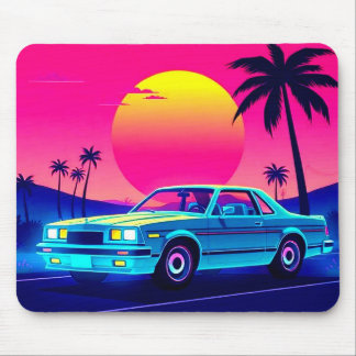 Mousepad Tapete de Mesa para Jogos Retro 80s Outrun Sunset