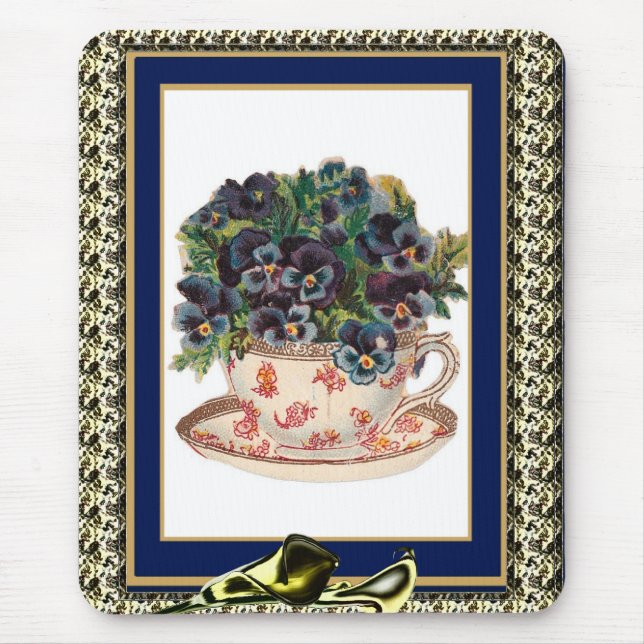 Mousepad Tapete de Mouse Antigo Violeta Floral 2 (Frente)