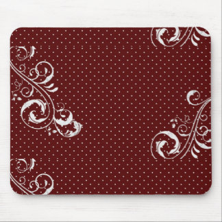 Mousepad Tapete de Mouse Burgundy com Bolinhas Brancas e Fl