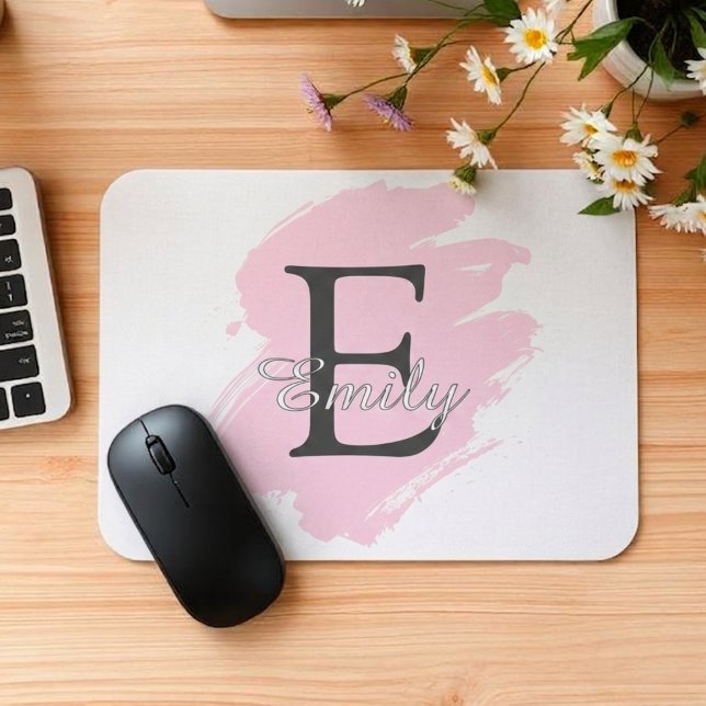 Mousepad Tapete de Mouse com Monograma Rosa Empoeirado Pers (Fully customizable monogram mousepad)