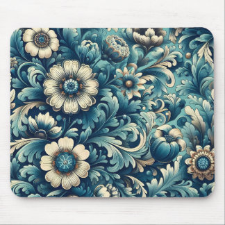 Mousepad Tapete de Mouse com Padrão Floral Azul