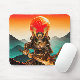 Mousepad Tapete de Mouse de Jogo Samurai Gato Guerreiro Pôr