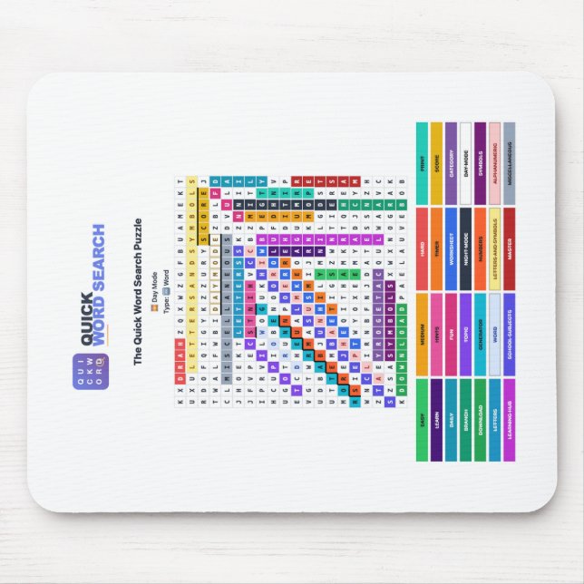 Mousepad Tapete de Mouse de Quebra-Cabeça de Palavras Rápid (Frente)