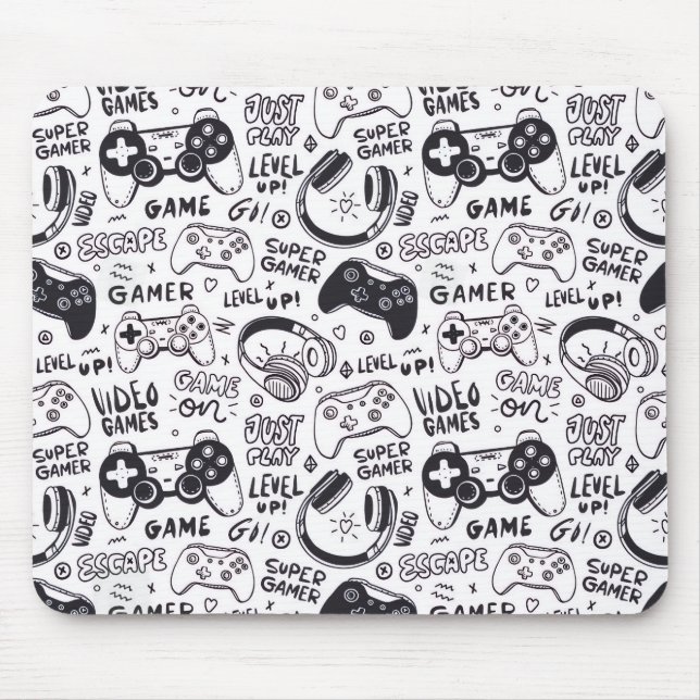 Mousepad Tapete de Mouse Doodle de Video Game Monocromático (Frente)