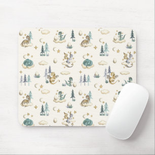 Mousepad Tapete de Mouse Dragões Verde-azulado e Dourado