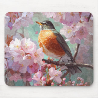 Mousepad Tapete de Mouse Flor de Cerejeira Rosa Robin da Pr
