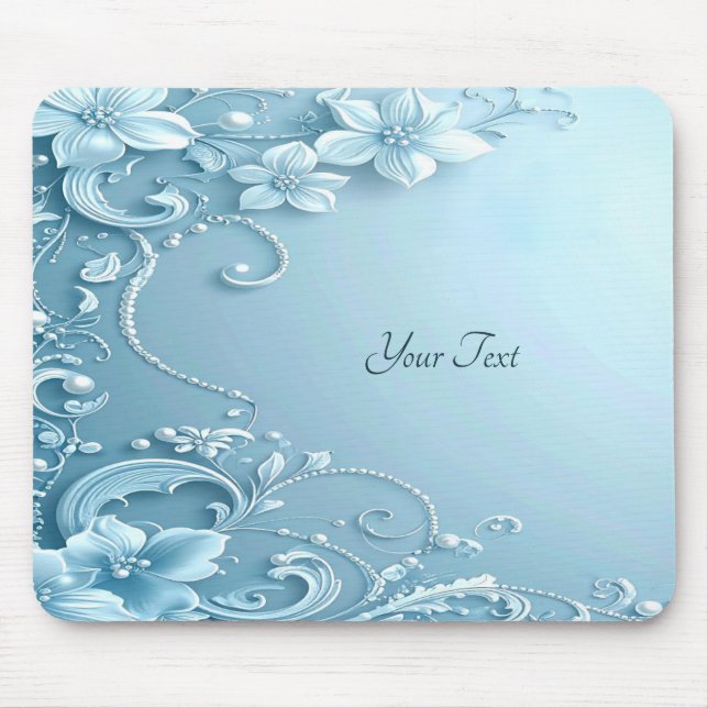 Mousepad Tapete de Mouse Floral Decorativo Azul (Frente)
