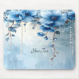 Mousepad Tapete de Mouse Flores Azuis e Pérolas