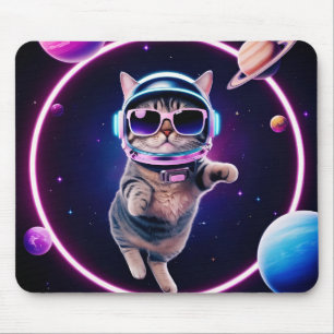 Mousepad Tapete de Mouse Gato Espacial Neon – Mesa de Felin