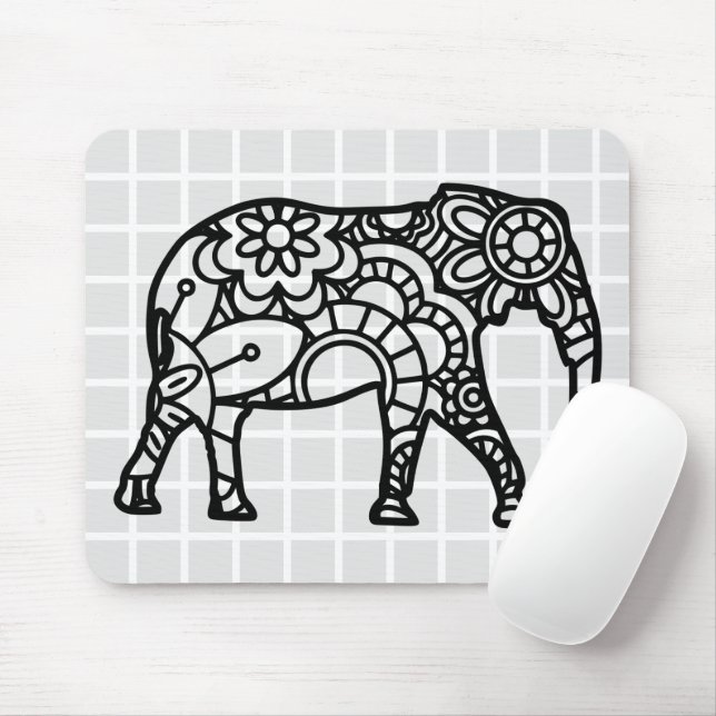 Mousepad Tapete de Mouse Grid Elefante Mandala (Com mouse)