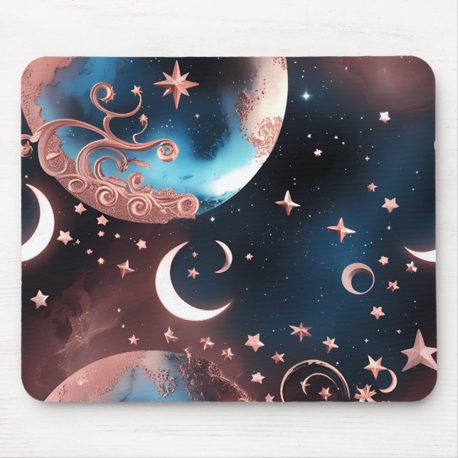 Mousepad Tapete de Mouse - Lua Celestial em Rosa Dourado (Frente)
