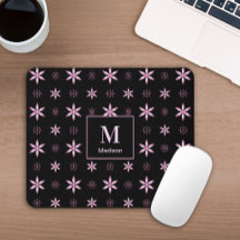 Tapete de Mouse Monograma Floral Geométrico Rosa M