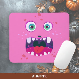 Mousepad Tapete de Mouse Monstro Feliz Rosa de Halloween