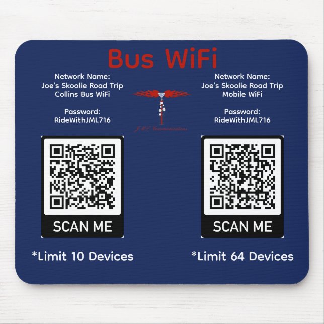 Mousepad Tapete de Mouse WiFi do Ônibus Collins Viagem de J (Frente)
