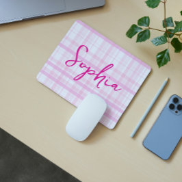 Mousepad Tapete de Mouse Xadrez Rosa Personalizado com Nome