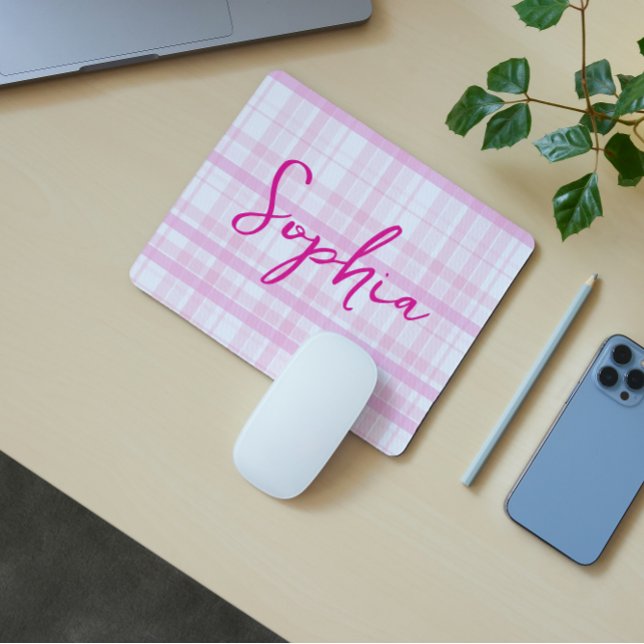 Mousepad Tapete de Mouse Xadrez Rosa Personalizado com Nome (Criador carregado)