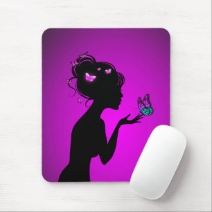Mousepad Tapete De Rato A mulher borboletas roxas