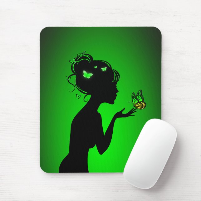 Mousepad Tapete de Rato A mulher borboletas verdes (Com mouse)