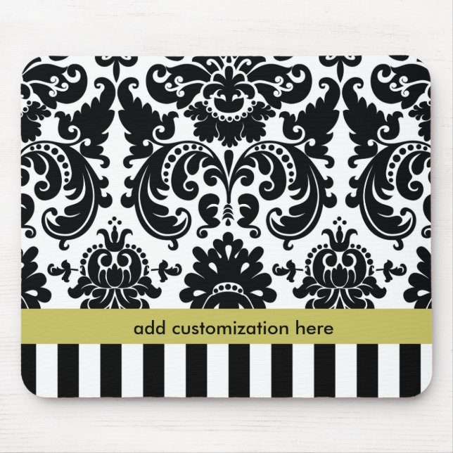 Mousepad Tapete de Rato Damask Preto Branco Chartreuse + Li (Frente)
