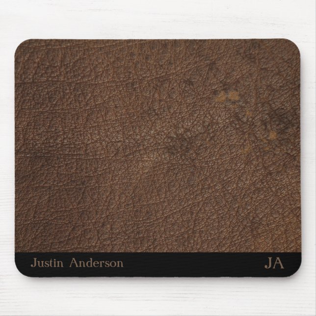 Mousepad Tapete de Rato de Couro Marrom Personalizado com I (Frente)