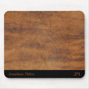 Mousepad Tapete de Rato de Couro Marrom Personalizado com I