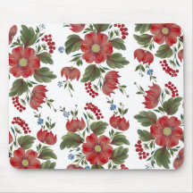 Tapete de Rato Floral Vermelho e Verde Arte Folcló