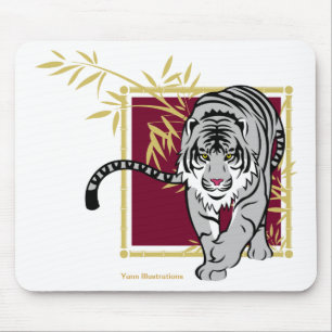 Mousepad Tapete de ratos “Tigre branco e bambu "