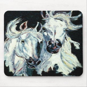 Mousepad Tapete do rato árabe branco de dois cavalos
