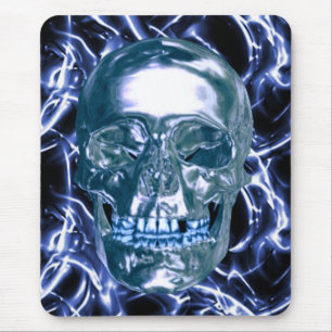 Mousepad Tapete do rato azul elétrico do crânio do cromo