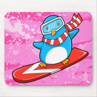 Mousepad Tapete do rato bonito do pinguim da snowboarding