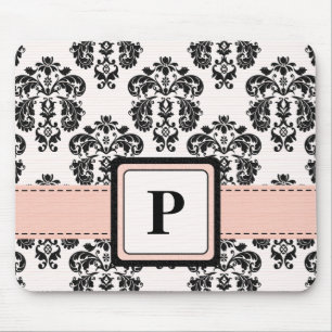 Mousepad Tapete do rato cor-de-rosa e preto do monograma do