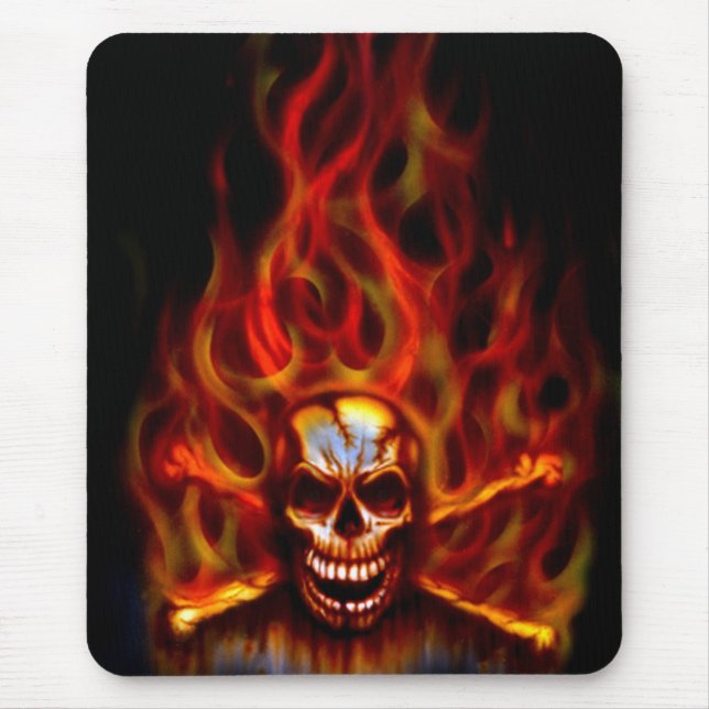 Mousepad Tapete do rato - crânio flamejante (Frente)