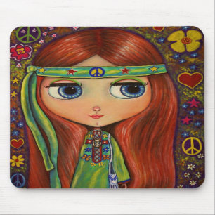 Mousepad Tapete do rato da boneca do Hippie da paz