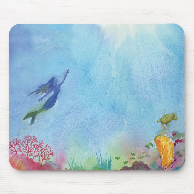 Mousepad Tapete do rato da sereia da aguarela (Frente)
