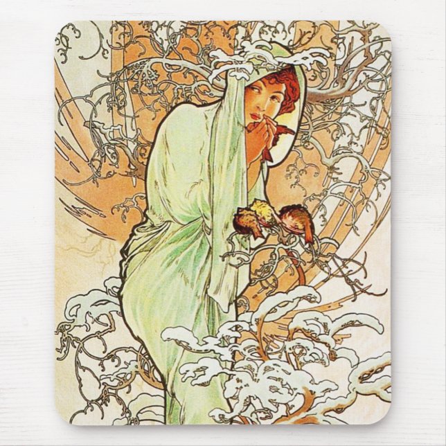 Mousepad Tapete do rato do inverno de Alpohnse Mucha (Frente)