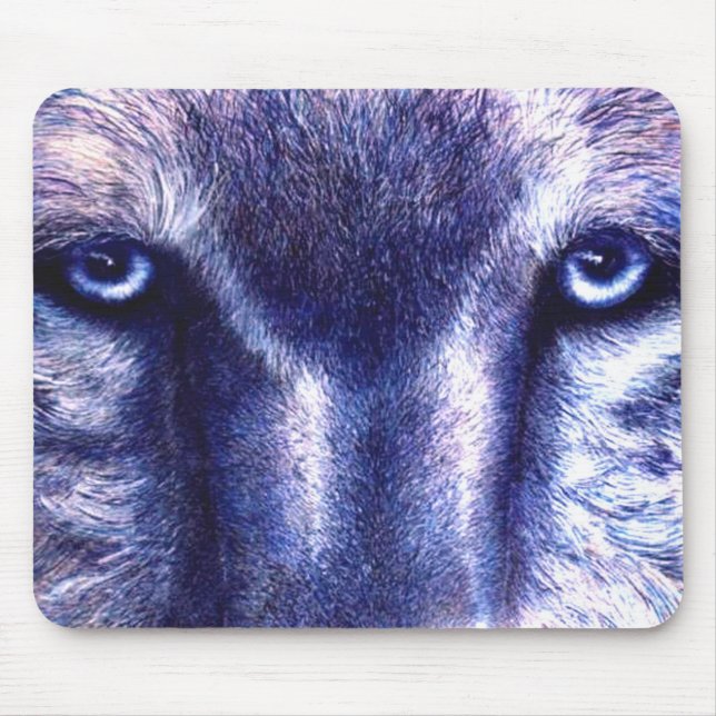 Mousepad Tapete do rato do lobo dos olhos azuis (Frente)