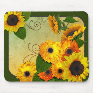 Mousepad Tapete do rato dos Zinnias e dos girassóis