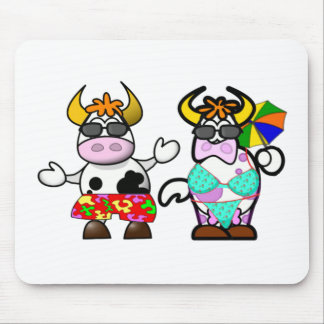 Mousepad Tapete do rato engraçado do casal da vaca da praia