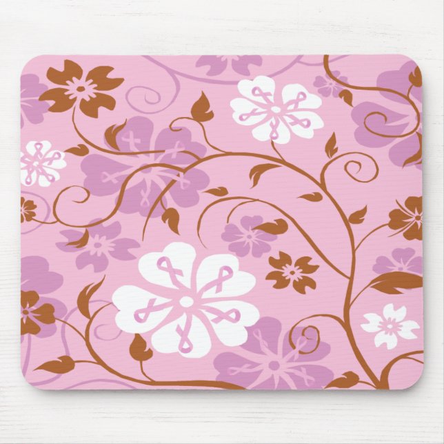 Mousepad Tapete do rato floral da fita cor-de-rosa (Frente)