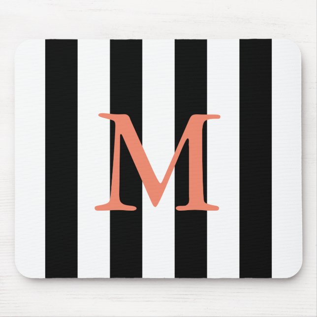 Mousepad Tapete do rato monogrammed da listra preto e (Frente)