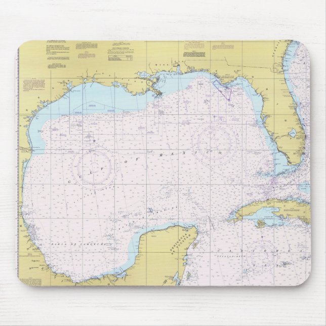Mousepad Tapete do rato náutico da carta do Golfo do México (Frente)