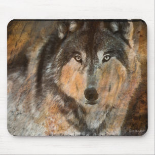 Mousepad Tapete do rato pintado do lobo de madeira