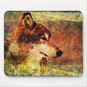 Mousepad Tapete do rato rústico do lobo de madeira